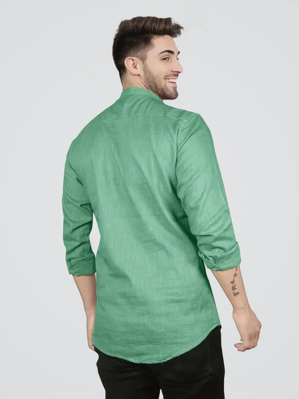Men's_Green_Cotton_Full_Sleeve_Short_Kurta_Shirt_with_Mandarin_Collar