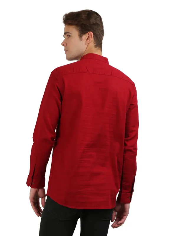 Men's_Maroon_Cotton_Full_Sleeve_Short_Kurta_Shirt_with_Mandarin_Collar