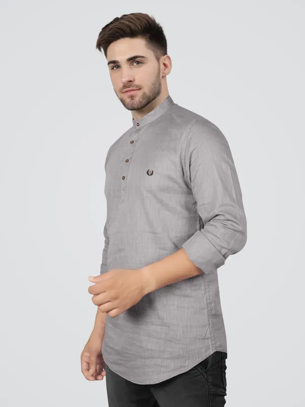 Men's_Grey_Cotton_Full_Sleeve_Short_Kurta_Shirt_with_Mandarin_Collar