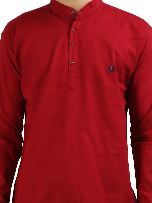 Men's_Maroon_Cotton_Full_Sleeve_Short_Kurta_Shirt_with_Mandarin_Collar