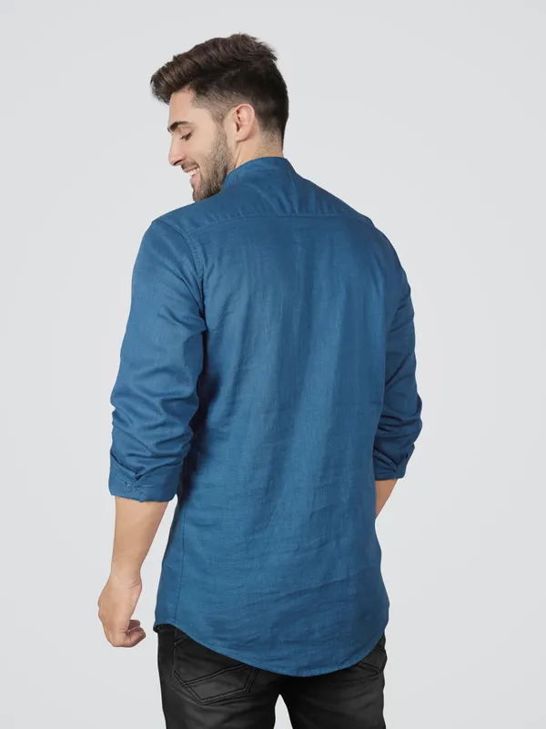 Men's_Blue_Cotton_Full_Sleeve_Short_Kurta_Shirt_with_Mandarin_Collar