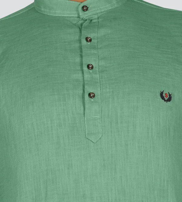 Men's_Green_Cotton_Full_Sleeve_Short_Kurta_Shirt_with_Mandarin_Collar