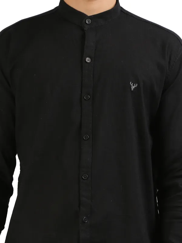 Men's_Black_Cotton_Full_Sleeve_Short_Kurta_Shirt_with_Mandarin_Collar