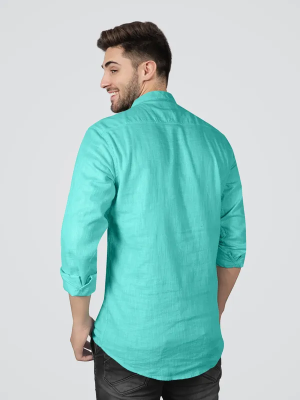 Men's_Blue_Cotton_Full_Sleeve_Short_Kurta_Shirt_with_Mandarin_Collar