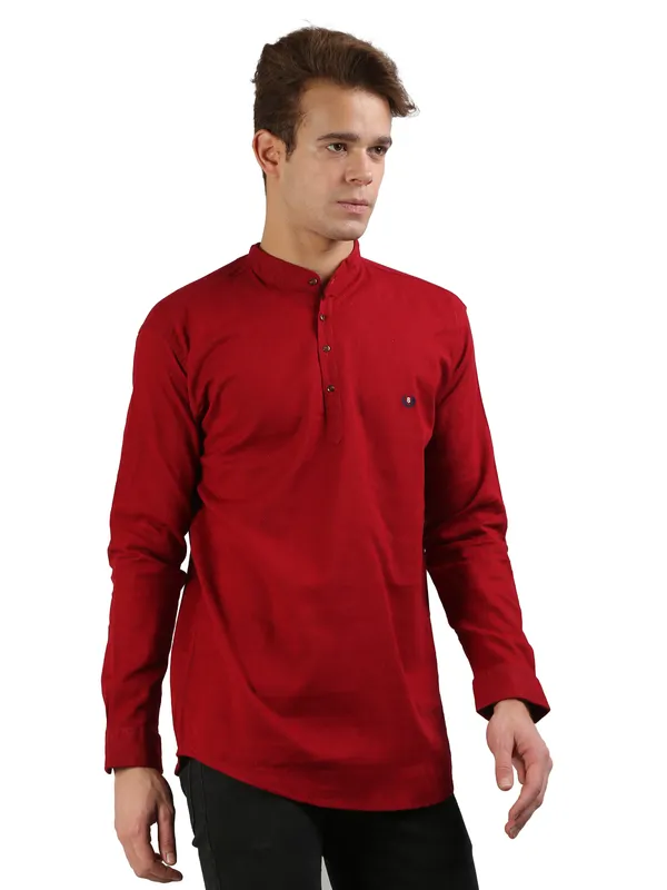Men's_Maroon_Cotton_Full_Sleeve_Short_Kurta_Shirt_with_Mandarin_Collar