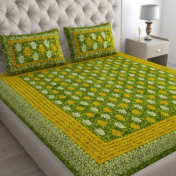 Motif_Printed_Jaipuri_Cotton_Double_Bedsheet_with_2_Pillow_Covers_(Green)