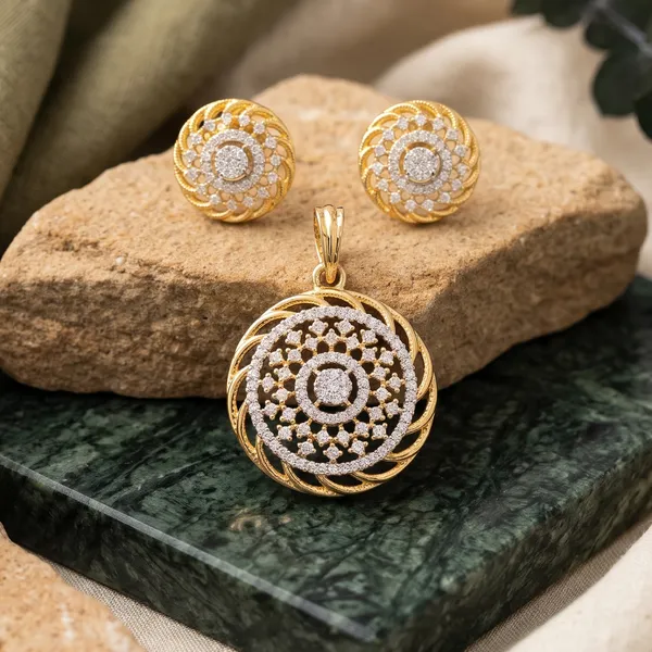 American_Diamond_Mandala_Pendant_Set_|_Elegant_Pendant_&_Stud_Earrings_for_Festive_Wear