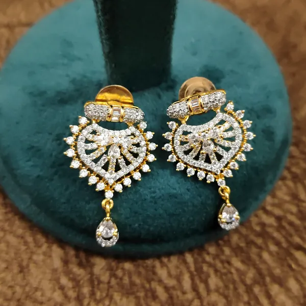 American_Diamond_Mangalsutra_Set_|_Bold_Gold-Plated_Pendant_&_Earrings