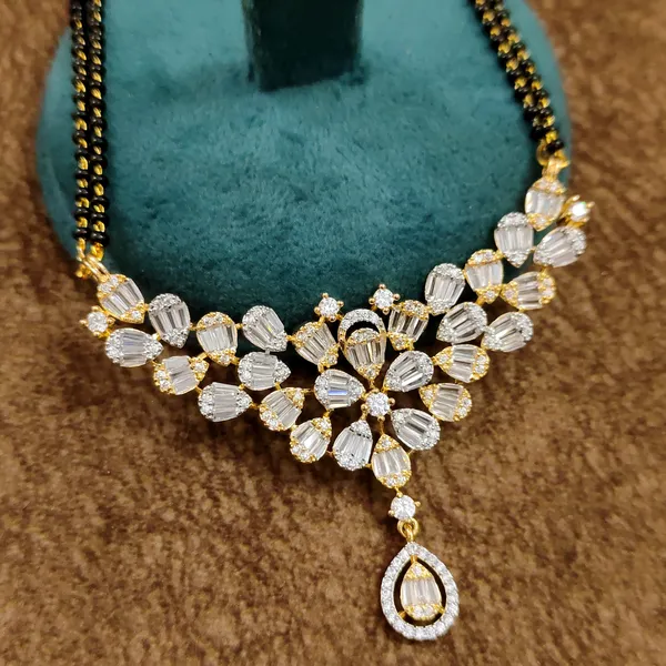 Baguette_Diamond_Floral_Black_Beads_Mangalsutra_Set_with_Earrings