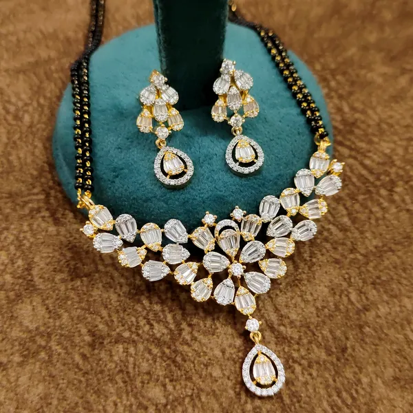 Baguette_Diamond_Floral_Black_Beads_Mangalsutra_Set_with_Earrings