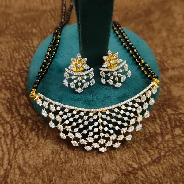 Diamond_Leaf_Layered_Black_Beads_Mangalsutra_Set_with_Earrings