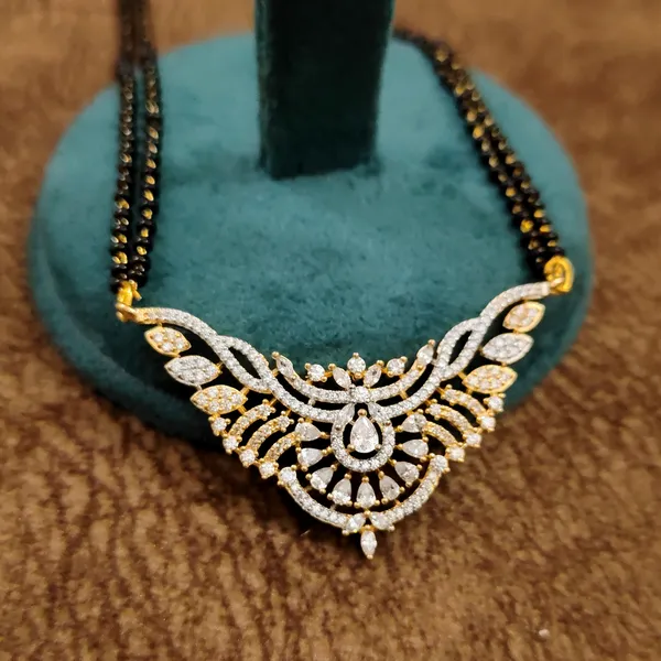 Diamond_Teardrop_Floral_Black_Beads_Mangalsutra_Set_with_Earrings