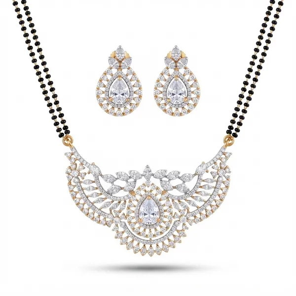 Diamond_Teardrop_Leaf_Black_Beads_Mangalsutra_Set_with_Earrings