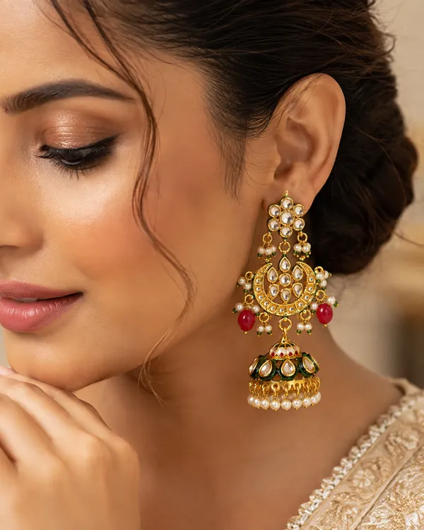 Ruby_&_Emerald_Kundan_Meenakari_Jhumka'S_For_Women