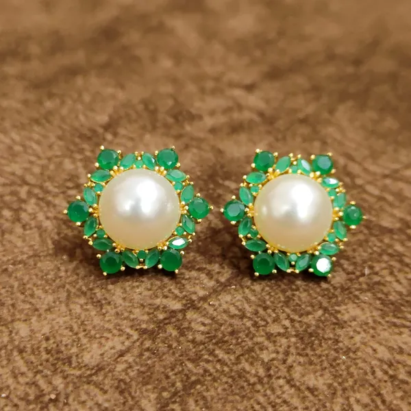Emerald_Green_Floral_Pearl_Stud_Earrings_–_Elegant_Designer_Artificial_Jewellery_