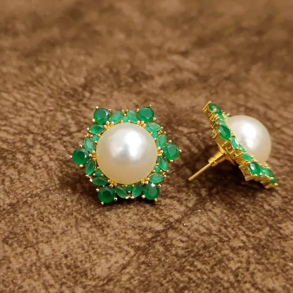 Emerald_Green_Floral_Pearl_Stud_Earrings_–_Elegant_Designer_Artificial_Jewellery_