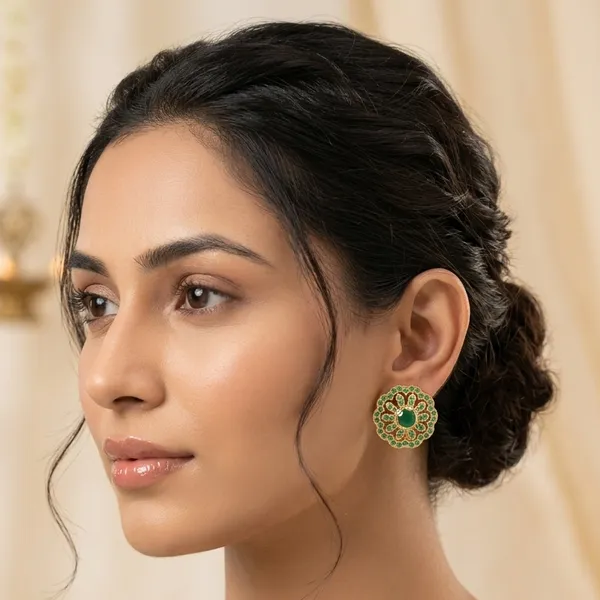 Emerald_Green_Floral_Stud_Earrings_–_Designer_Indian_Artificial_Jewellery_