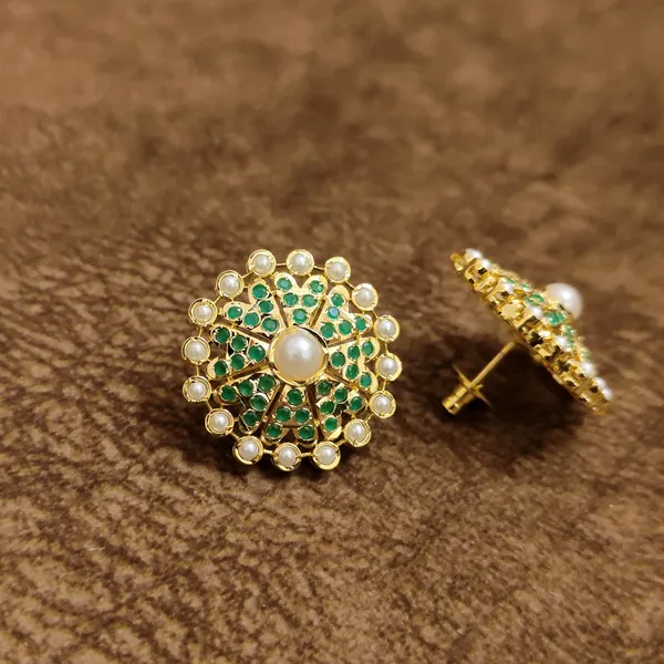 Emerald_Green_Pearl_Floral_Stud_Earrings_–_Traditional_Designer_Artificial_Jewellery