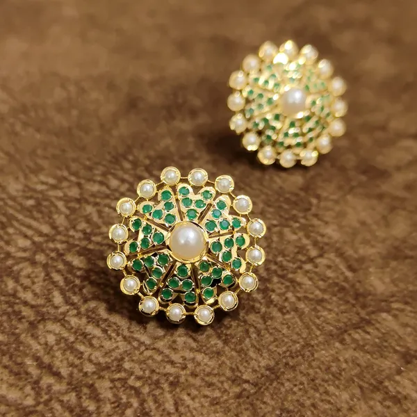 Emerald_Green_Pearl_Floral_Stud_Earrings_–_Traditional_Designer_Artificial_Jewellery