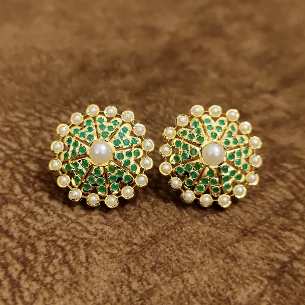 Emerald_Green_Pearl_Floral_Stud_Earrings_–_Traditional_Designer_Artificial_Jewellery