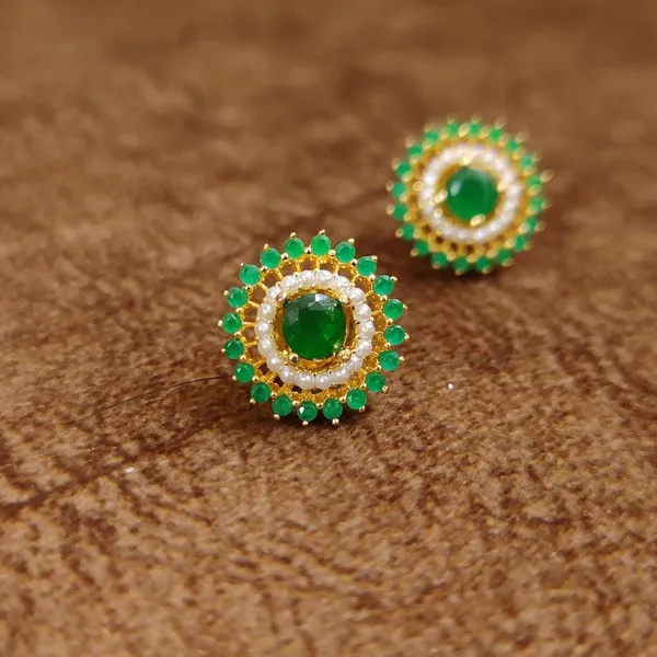 Emerald_Halo_Pearl_Stud_Earrings_–_Green_Designer_Imitation_Jewellery_