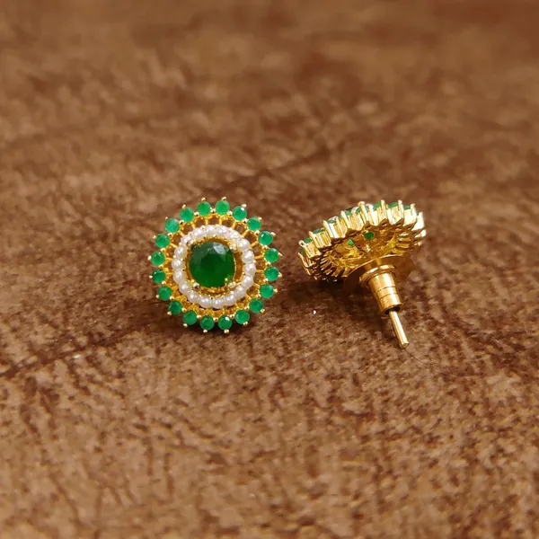 Emerald_Halo_Pearl_Stud_Earrings_–_Green_Designer_Imitation_Jewellery_
