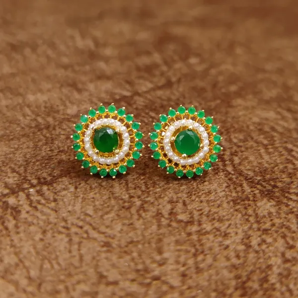 Emerald_Halo_Pearl_Stud_Earrings_–_Green_Designer_Imitation_Jewellery_