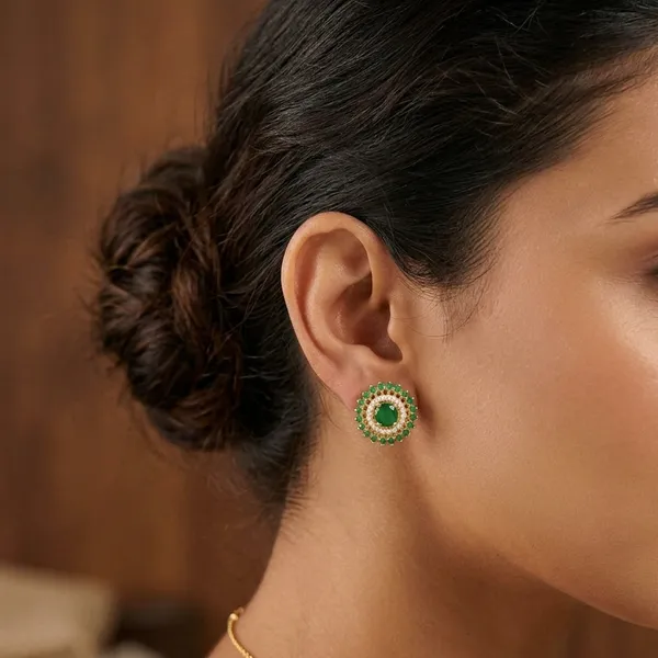 Emerald_Halo_Pearl_Stud_Earrings_–_Green_Designer_Imitation_Jewellery_