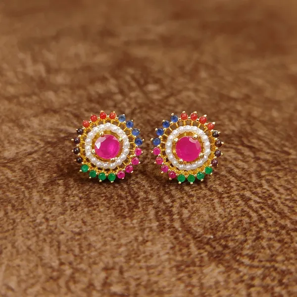 Navratna_Halo_Pearl_Stud_Earrings_–_Multicolor_Designer_Imitation_Jewellery