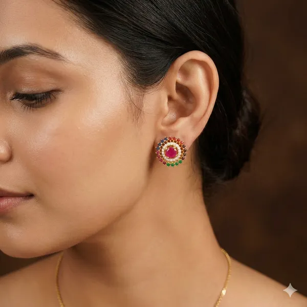 Navratna_Halo_Pearl_Stud_Earrings_–_Multicolor_Designer_Imitation_Jewellery