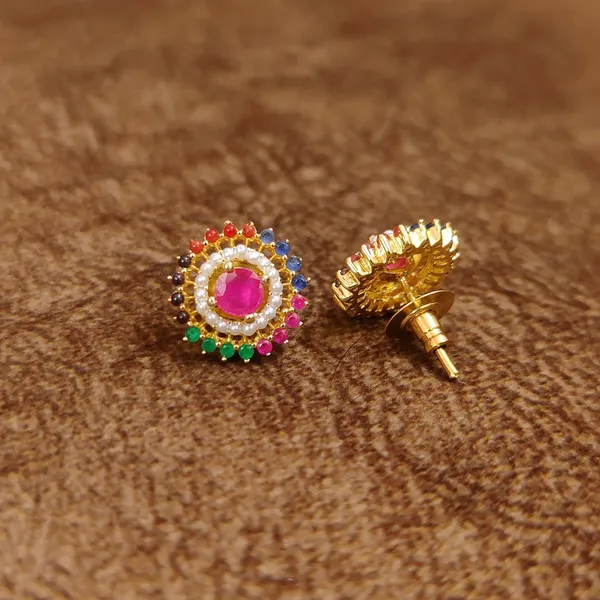 Navratna_Halo_Pearl_Stud_Earrings_–_Multicolor_Designer_Imitation_Jewellery