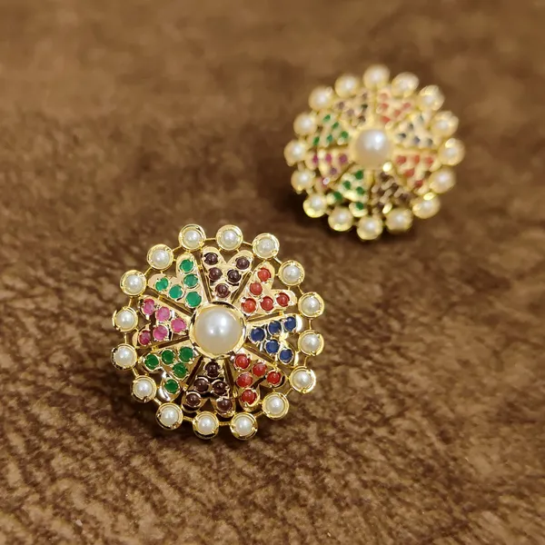 Navratna_Pearl_Floral_Stud_Earrings_–_Multicolor_Traditional_Designer_Artificial_Jewellery