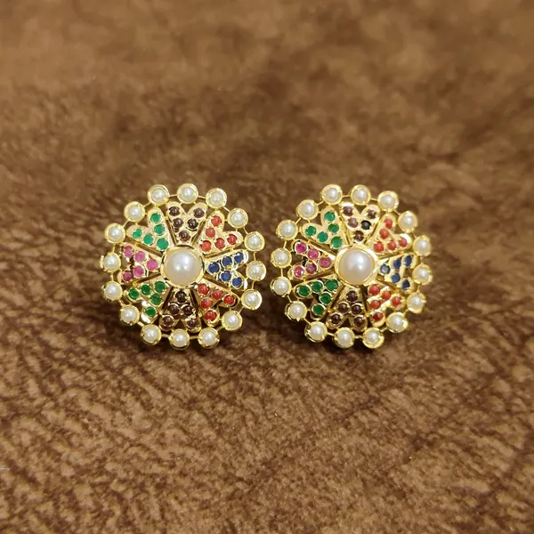 Navratna_Pearl_Floral_Stud_Earrings_–_Multicolor_Traditional_Designer_Artificial_Jewellery