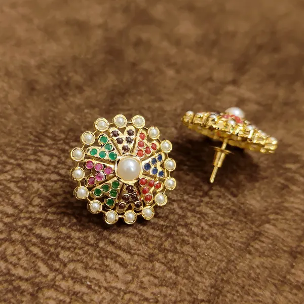 Navratna_Pearl_Floral_Stud_Earrings_–_Multicolor_Traditional_Designer_Artificial_Jewellery