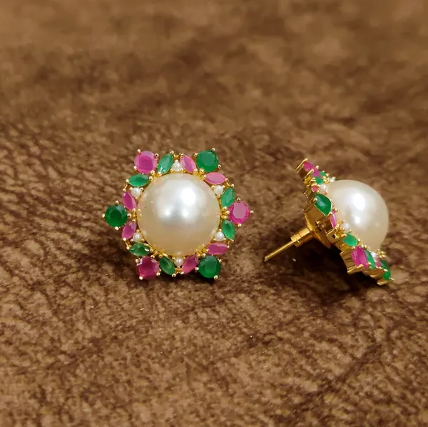 Navratna_Pearl_Floral_Stud_Earrings_–_Ruby_Emerald_Designer_Artificial_Jewellery_