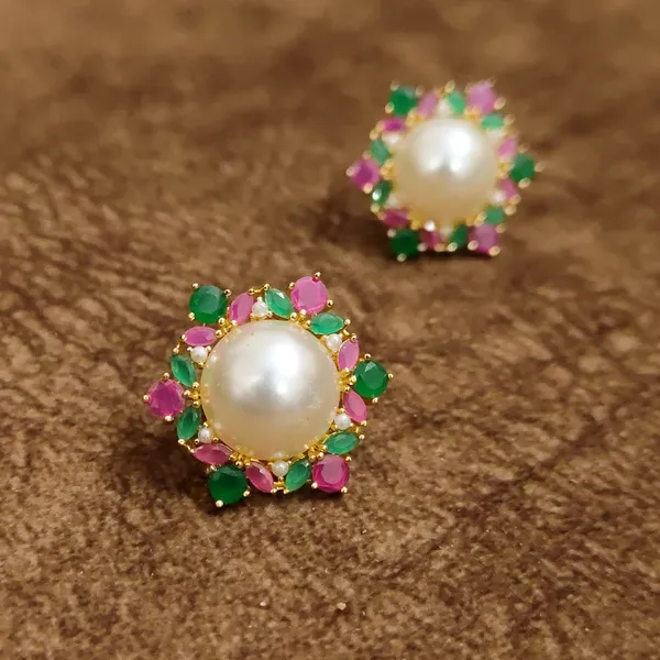 Navratna_Pearl_Floral_Stud_Earrings_–_Ruby_Emerald_Designer_Artificial_Jewellery_