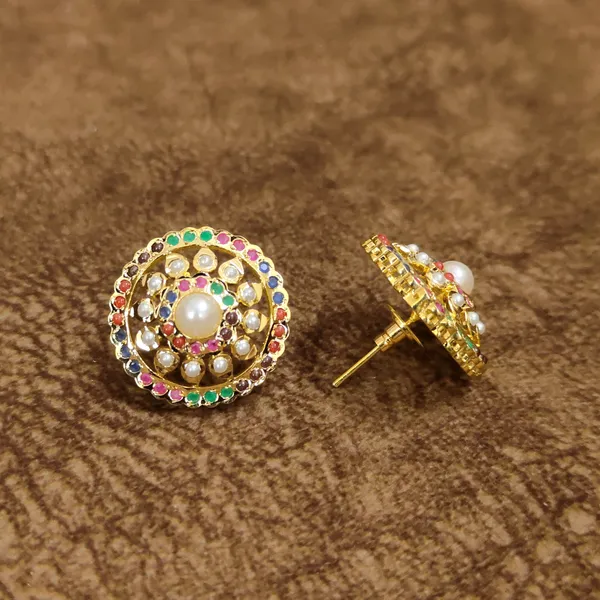 Navratna_Pearl_Jadau_Stud_Earrings_–_Traditional_Multicolor_Designer_Artificial_Jewellery