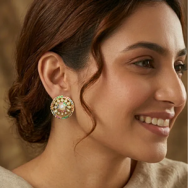 Navratna_Pearl_Jadau_Stud_Earrings_–_Traditional_Multicolor_Designer_Artificial_Jewellery