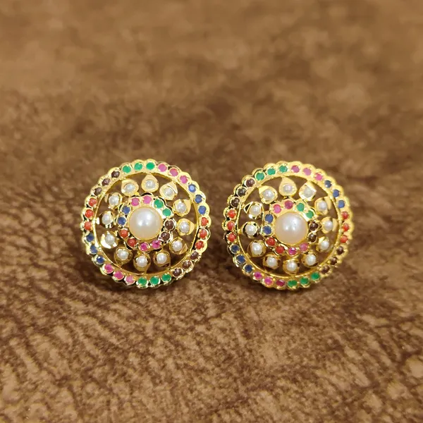 Navratna_Pearl_Jadau_Stud_Earrings_–_Traditional_Multicolor_Designer_Artificial_Jewellery