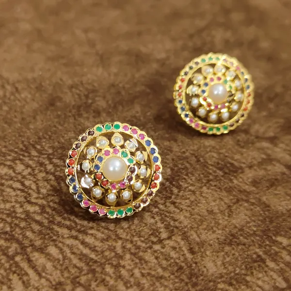 Navratna_Pearl_Jadau_Stud_Earrings_–_Traditional_Multicolor_Designer_Artificial_Jewellery