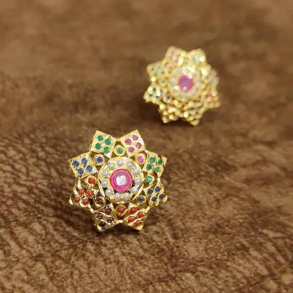 Navratna_Star_Floral_Stud_Earrings_–_Ruby_Center_Multicolor_Designer_Artificial_Jewellery