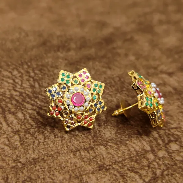 Navratna_Star_Floral_Stud_Earrings_–_Ruby_Center_Multicolor_Designer_Artificial_Jewellery
