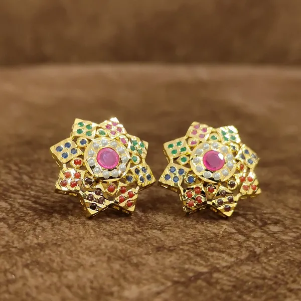 Navratna_Star_Floral_Stud_Earrings_–_Ruby_Center_Multicolor_Designer_Artificial_Jewellery