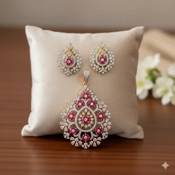 Royal_Pink_Zircon_Floral_Halo_Pendant_Set