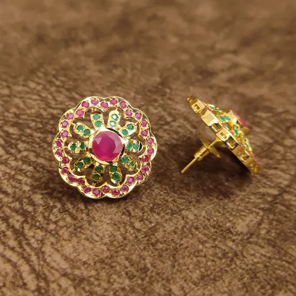 Ruby_Floral_Stud_Earrings_with_Emerald_Green_Stones_–_Designer_Artificial_Jewellery_