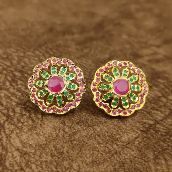 Ruby_Floral_Stud_Earrings_with_Emerald_Green_Stones_–_Designer_Artificial_Jewellery_