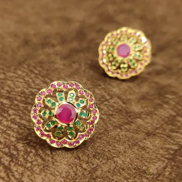 Ruby_Floral_Stud_Earrings_with_Emerald_Green_Stones_–_Designer_Artificial_Jewellery_