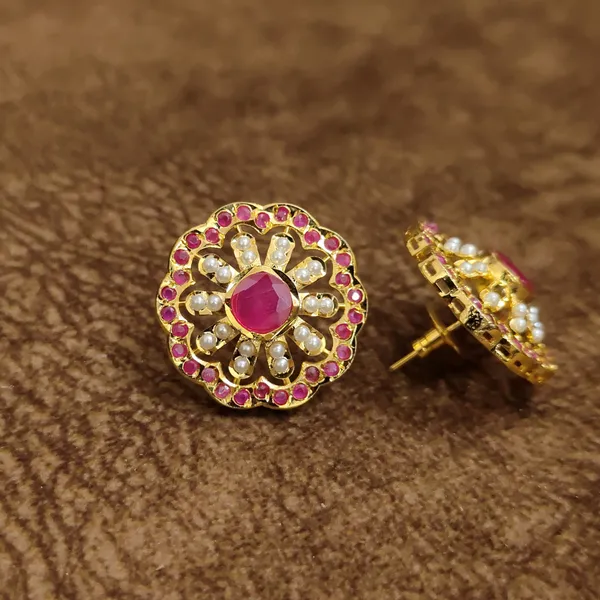 Ruby_Pearl_Floral_Stud_Earrings_–_Designer_Indian_Artificial_Jewellery_