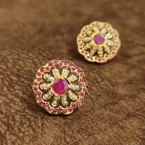 Ruby_Pearl_Floral_Stud_Earrings_–_Designer_Indian_Artificial_Jewellery_