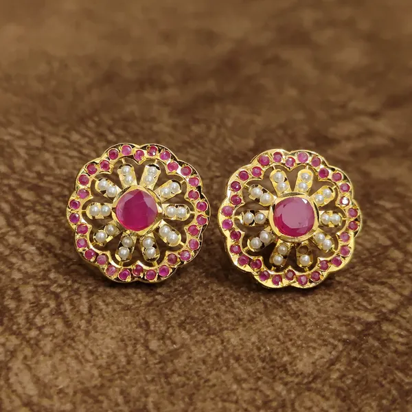 Ruby_Pearl_Floral_Stud_Earrings_–_Designer_Indian_Artificial_Jewellery_